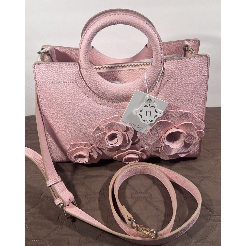 Nanette Lepore Pink 3D Floral Satchel Handbag Crossbody Purse